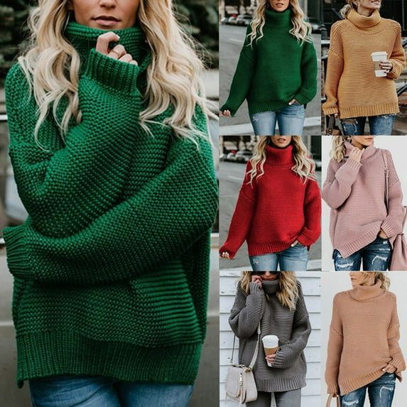 Utoimkio Turtleneck Pullover Sweaters for Women Long Sleeve Casual Loose Knit Sweaters Winter Solid Outwear Jumper Tops