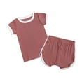 thumbnail image 1 of Utoimkio Unisex Toddler Baby Boy Girl Summer Clothes Short Sleeve T-Shirt Tops+Short Pants Ribbed Two Piece Solid Outfit Set, 1 of 8