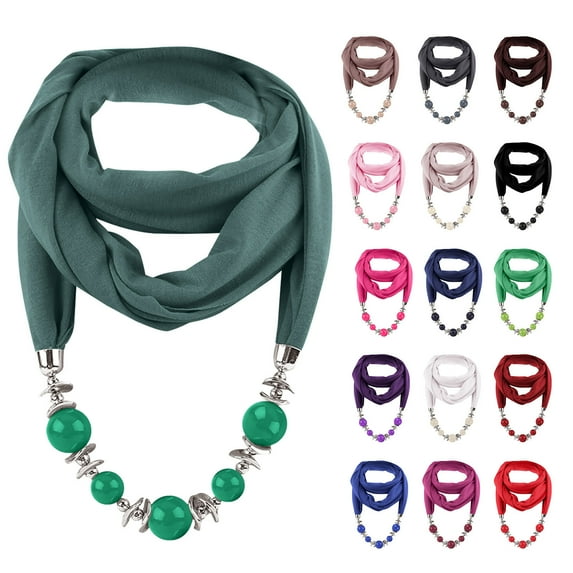 Utoimkio Vintage Ethnic Style Women's Scarf Crystal Bead Pendant Necklace Scarf Jewelry Accessory Soft Infinity Scarves for Women
