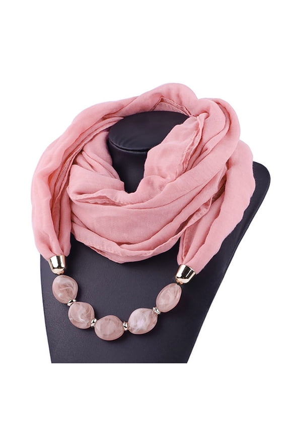 Vintage Ethnic Style Women's Scarf Crystal Bead Pendant Necklace Scarf Jewelry Accessory Soft Infinity Scarves for Women