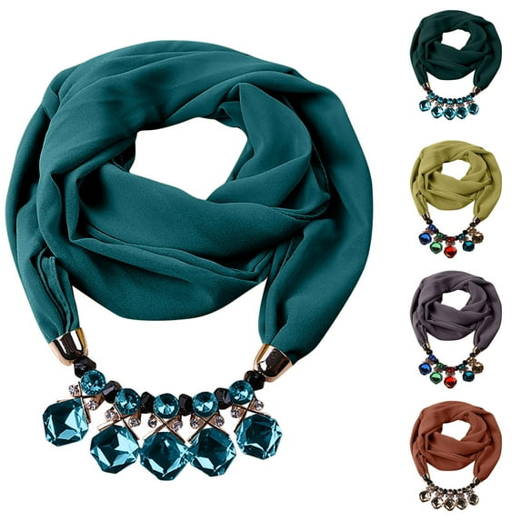 Utoimkio Vintage Ethnic Style Women's Scarf Crystal Bead Pendant Necklace Scarf Jewelry Accessory Soft Infinity Scarves for Women