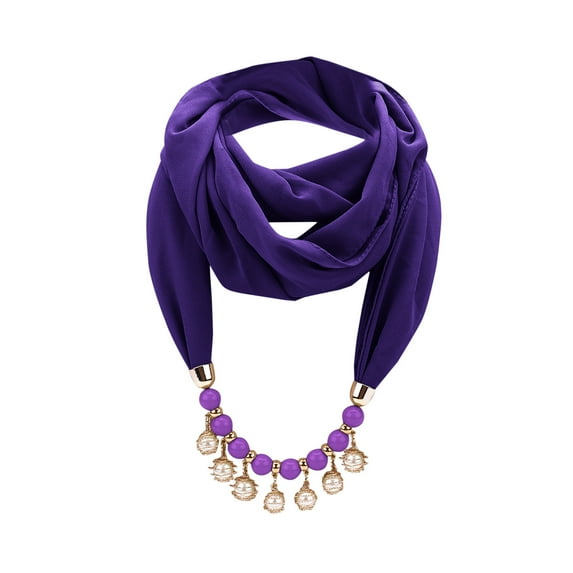 Utoimkio Vintage Ethnic Style Women's Scarf Crystal Bead Pendant Necklace Scarf Jewelry Accessory Soft Infinity Scarves for Women
