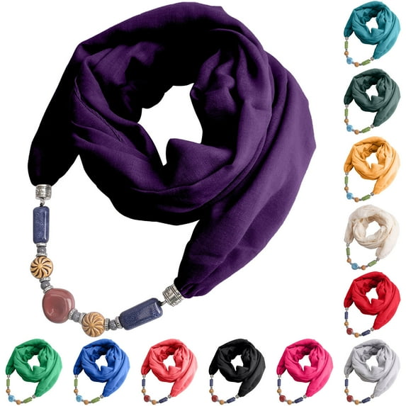 Utoimkio Vintage Ethnic Style Women's Scarf Crystal Bead Pendant Necklace Scarf Jewelry Accessory Soft Infinity Scarves for Women