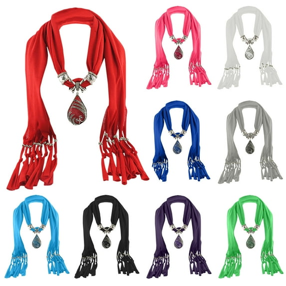 Utoimkio Vintage Ethnic Style Women's Scarf Crystal Bead Pendant Necklace Scarf Jewelry Accessory Soft Infinity Scarves for Women