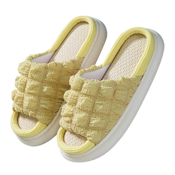 Utoimkio Wedge Sandals for Women Dressy Men's and Women's Couple Shoes Flat Plush Non-slip Home Shoes Linen Comfortable Platform Slippers