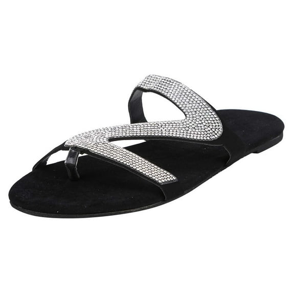 Utoimkio Wedge Sandals for Women Dressy Women's Casual Solid Crystal Roman Plus-size Flat Slippers Sandals Shoes