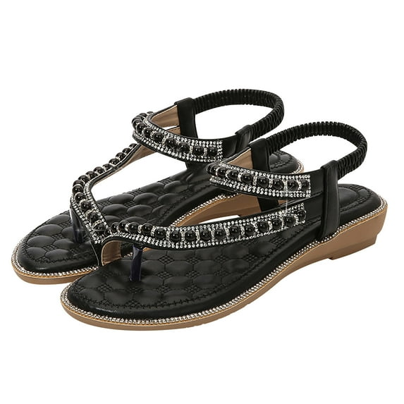 Utoimkio Wedge Sandals for Women Wide Width Women Casual Open Toe Comfy Sandals Rhinestone Beach Casual Shoes