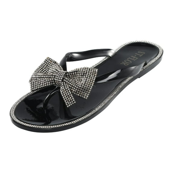 Utoimkio Wedge Sandals for Women Wide Width Women Rhinestone Flat Open Toe Slippers Shoes Comfy Sandals Casual Comfortable Beach Sandals