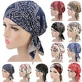 thumbnail image 1 of Utoimkio Women Vintage Ethnic Style Head Scarf Pre-Tied Head Scarves Beanies Covers Cap Stretch Print Sleep Turban Hat Ruffle Beanie Scarf, 1 of 3