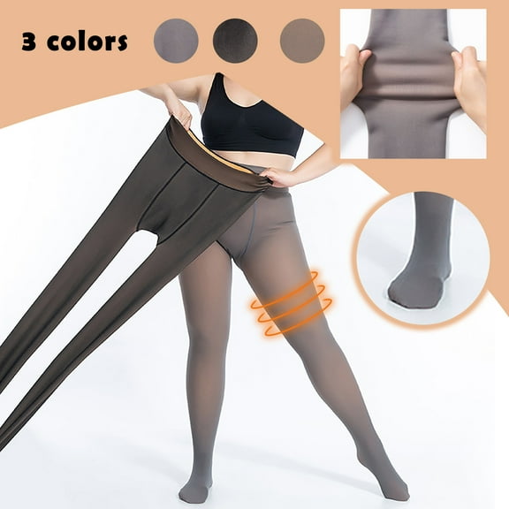 Utoimkio Women Warm Translucent Pantyhose Fleece Lined Tights Warm Thin High Waist Leggings,Fake Translucent Fleece Winter Thermal Pantyhose for Women