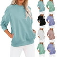 thumbnail image 1 of Utoimkio Women's 2023 Casual Crewneck Sweatshirts Long Sleeve Loose Solid Pullover Tops Fall Pullover Sweatshirts with Pockets, 1 of 5