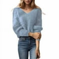 thumbnail image 1 of Utoimkio Women's 2025 Fall V Neck Sweater Long Sleeve Ribbed Knit Casual Slim Fitted Pullover Tops for Women, 1 of 3