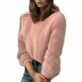 thumbnail image 1 of Utoimkio Women's 2025 Fall V Neck Sweater Long Sleeve Ribbed Knit Casual Slim Fitted Pullover Tops for Women, 1 of 3