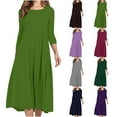 thumbnail image 1 of Utoimkio Women's 3/4 Sleeve Loose Cotton Linen Midi Dresses Fall Casual Baggy Loose Crewneck Long Dresses for Women, 1 of 9