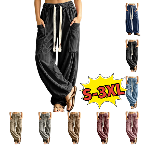 Utoimkio Women's Baggy Wide Leg Pants Casual Drawstring Harem Pants Elastic Waist Boho Casual Trousers with Pockets Size S-3XL