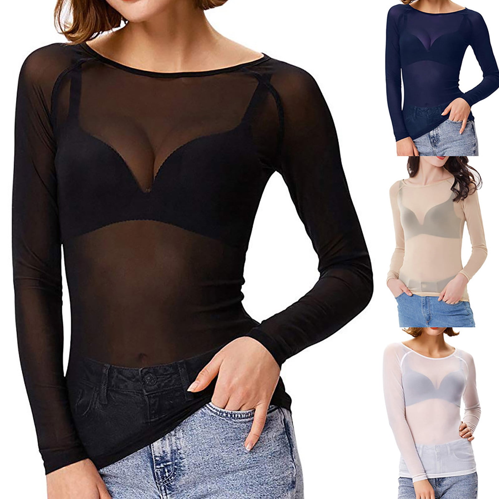 GORGLITTER Dames mesh bovendeel lange mouwen T-shirt