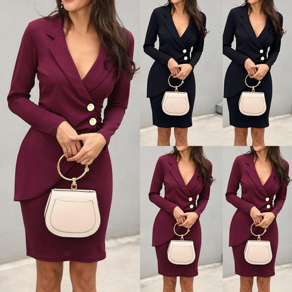 Utoimkio Women's Button Down Bodycon Formal Dresses Long Sleeve Turndown Collar Slim Fit Mini Dress for Women