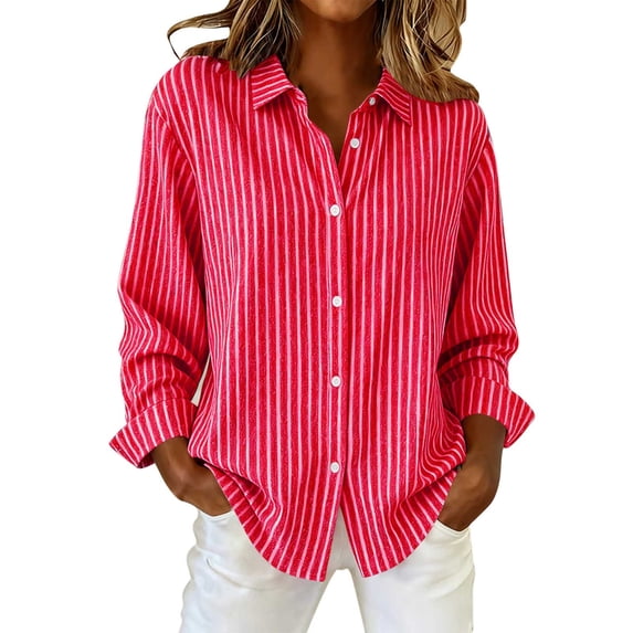 Utoimkio Women's Button Down Shirts Casual Striped Dress Shirt Long Sleeve Collared Office Work Blouse Tops Size S-XXL