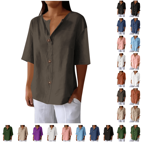 Utoimkio Women's Button Down Shirts Long Sleeve Cotton Dress Shirts Collared Casual Loose Blouse Tops Size S-XXL