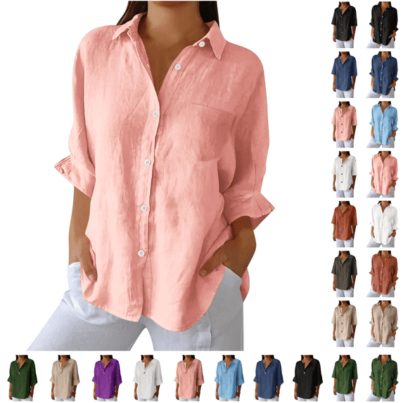 Utoimkio Women's Button Down Shirts Long Sleeve Cotton Dress Shirts Collared Casual Loose Blouse Tops Size S-XXL