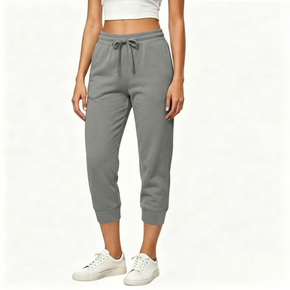 Utoimkio Women's Capri Jogger Sweatpants Drawstring Elastic Waist Cuffed Cropped Trousers with Side Pockets for Casual Daily Walking