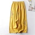 thumbnail image 1 of Utoimkio Women's Capri Pants Linen Embroidery Elastic High Waist Cropped Trousers with Side Pockets for Summer Vacation Shopping, 1 of 9