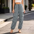 thumbnail image 1 of Utoimkio Women's Cargo Jogger Pants Elastic Drawstring Waist Multi Flap Side Pockets Adjustable Cuffed Ankle Outdoor Casual Bottoms, 1 of 5