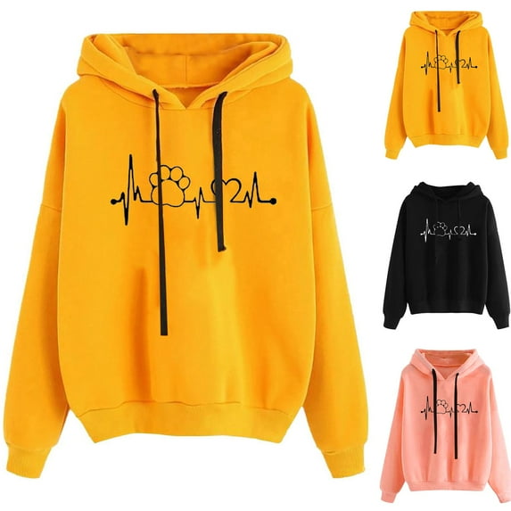 Utoimkio Women's Casual Heart Print Hoodies Long Sleeve Drawstring Pullover Sweatshirts Fall Lightweight Pullover Tops with Pocket