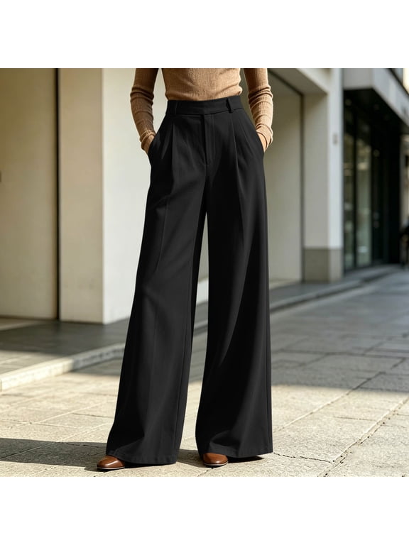 Women's Casual High Waist Wide Leg Pants,Pleated Tailored Trousers with Pockets