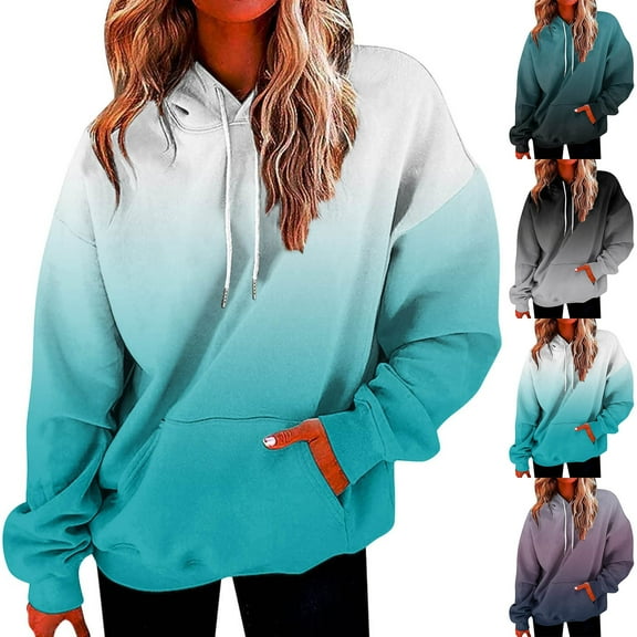 Utoimkio Women's Casual Hoodies Pullover Drawstring Long Sleeve Oversized Sweatshirts Solid Color Fall Pullover Tops with Pockets