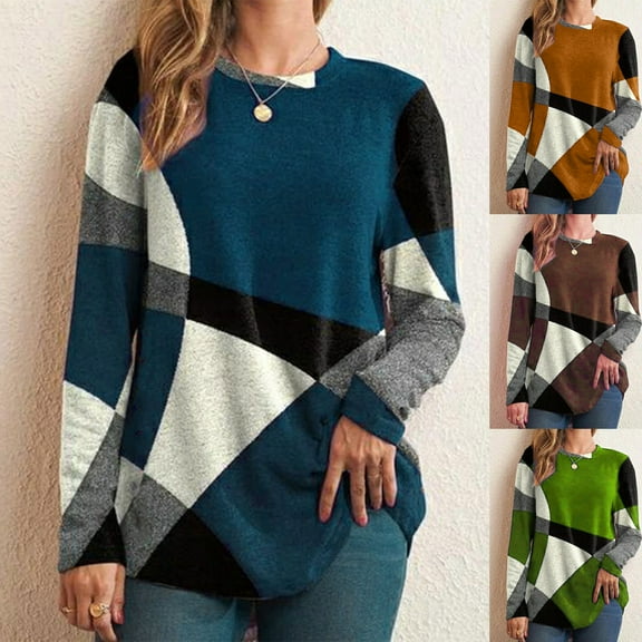 Utoimkio Women's Casual Long Sleeve Crewneck Sweatshirts Lightweight Pullover Sweatshirts Color Block Fall Sweatshirts for Women Loose Fit Pullover Tops Fall Casual Clothes