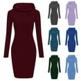 thumbnail image 1 of Utoimkio Women's Casual Long Sleeve Hooded Midi Dress Fall Winter Casual Drawstring Slim Fit Sweatshirt Dresses for Women, 1 of 5