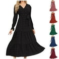 thumbnail image 1 of Utoimkio Women's Casual Loose Long Sleeve Maxi Dress Fall Winter V Neck Full Length Swing Party Long Dresses for Women, 1 of 8