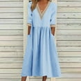 thumbnail image 1 of Utoimkio Women's Casual Loose Short Sleeve Cotton Linen Summer Midi Dresses Floral Print V Neck Full Length Summer Beach Long Dresses for Women with Pockets, 1 of 6