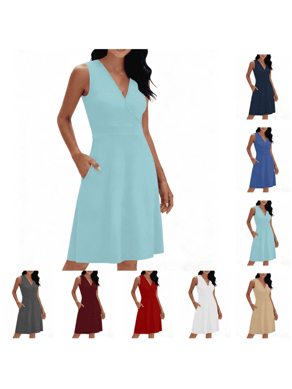 Women's Casual Nightgowns Sleeveless V Neck Sleep Dress Summer Soft Comfy Night Dresses Solid Color Lounge Sleepwear Size S-XXL