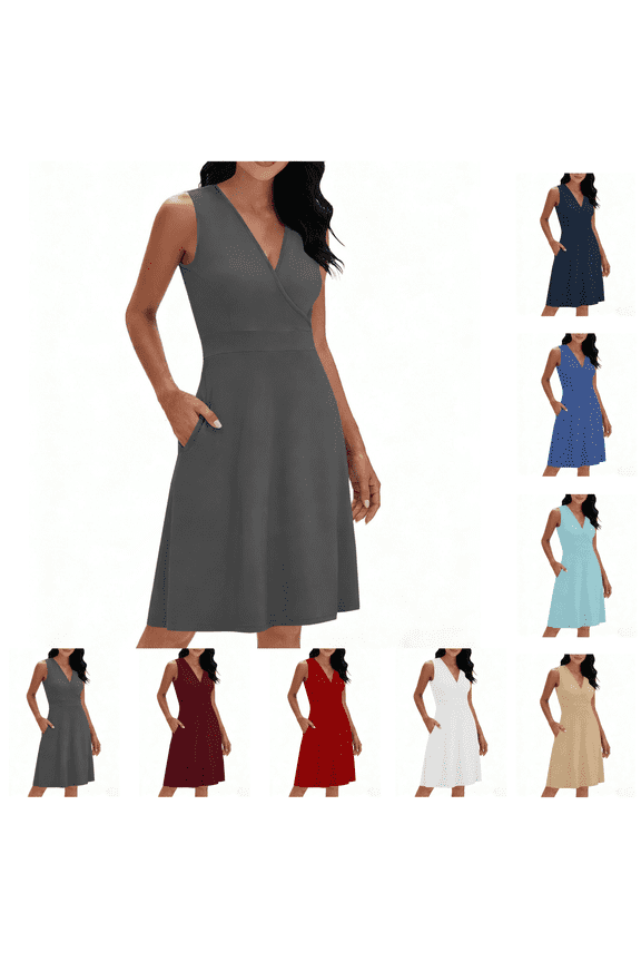 Women's Casual Nightgowns Sleeveless V Neck Sleep Dress Summer Soft Comfy Night Dresses Solid Color Lounge Sleepwear Size S-XXL