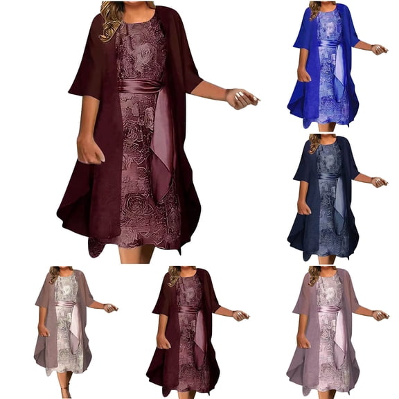 Utoimkio Women's Casual Summer 3/4 Sleeve Smock & Midi Dress Two Piece Set Summer Beach Long Swing Dress Set