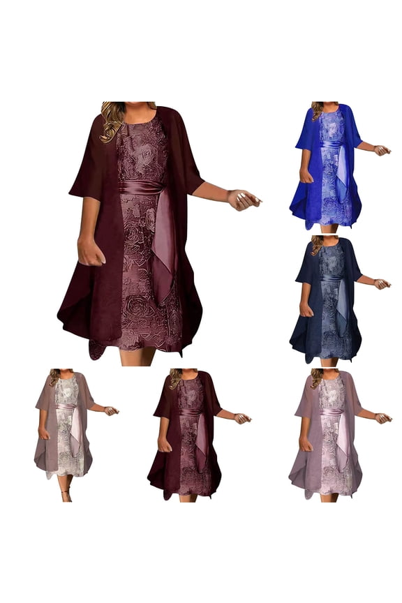 Women's Casual Summer 3/4 Sleeve Smock & Midi Dress Two Piece Set Summer Beach Long Swing Dress Set