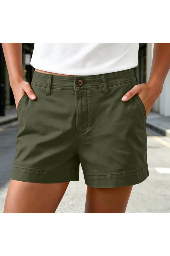 Women's Chino Shorts,Mid-Rise Casual Twill Shorts with Button Closure