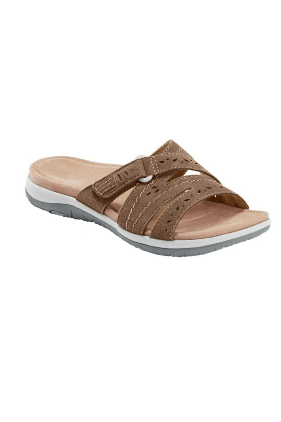 Women's Comfort Leather Slides Lightweight Flat Sandals Cute Slip On Casual Walking Slippers