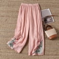 thumbnail image 1 of Utoimkio Women's Cropped Pants Linen Elastic Waist Floral Embroidery Capri Trousers with Side Pockets for Summer Beach Daily Walk, 1 of 9