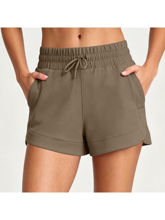 Women's Drawstring Sweat Shorts Elastic High Waist Cuffed Hem Side Pockets Soft Fabric for Casual Loungewear