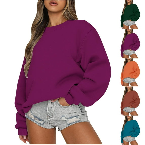 Utoimkio Women's Fall Crewneck Sweatshirts Casual Loose Long Sleeve Plus Size Pullover Tops Fall Winter Solid Blouses