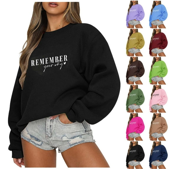 Utoimkio Women's Fall Crewneck Sweatshirts Casual Loose Long Sleeve Pullover Tops Fall Letter Print Blouses