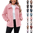 thumbnail image 1 of Utoimkio Women's Fleece Jacket Full Zip Long Sleeve Lapel Collar Fall Winter Coat Outerwear Size S-3XL, 1 of 7