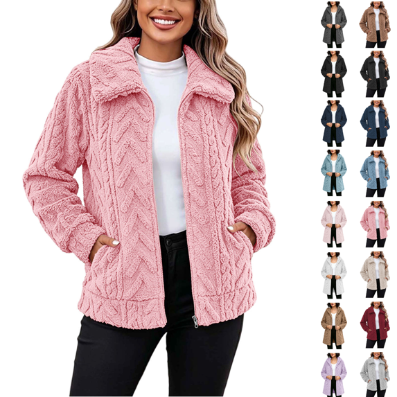 Utoimkio Women's Fleece Jacket Full Zip Long Sleeve Lapel Collar Fall Winter Coat Outerwear Size S-3XL