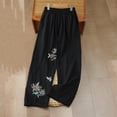thumbnail image 1 of Utoimkio Women's Floral Embroidered Pants,Elastic Waist Wide Leg Trousers with Pockets, 1 of 8