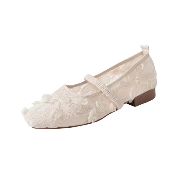 Utoimkio Women's Floral Mesh Ballet Flats Square Toe Slip on Dressy Casual Shoes