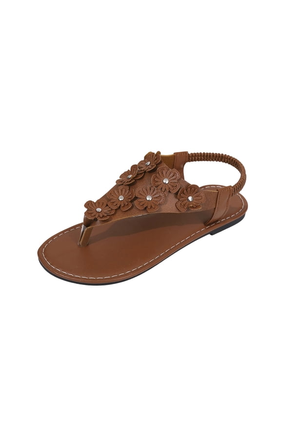 Women's Flower Flat Sandals Wedding Sandals for Bride T-Strap Thongs Open Toe Summer Beach Shoes