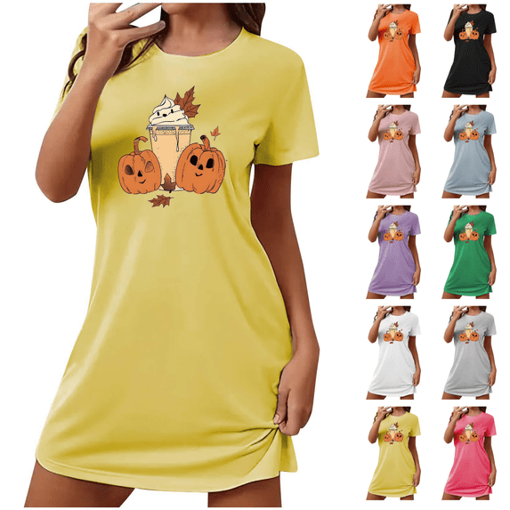 Utoimkio Women's Halloween Short Sleeve Nightgowns Soft Scoop Neck Pumpkin Print Sleepshirt Relaxed Loose Fit Lightweight Sleepwear for Daily Wear Size S-XXL